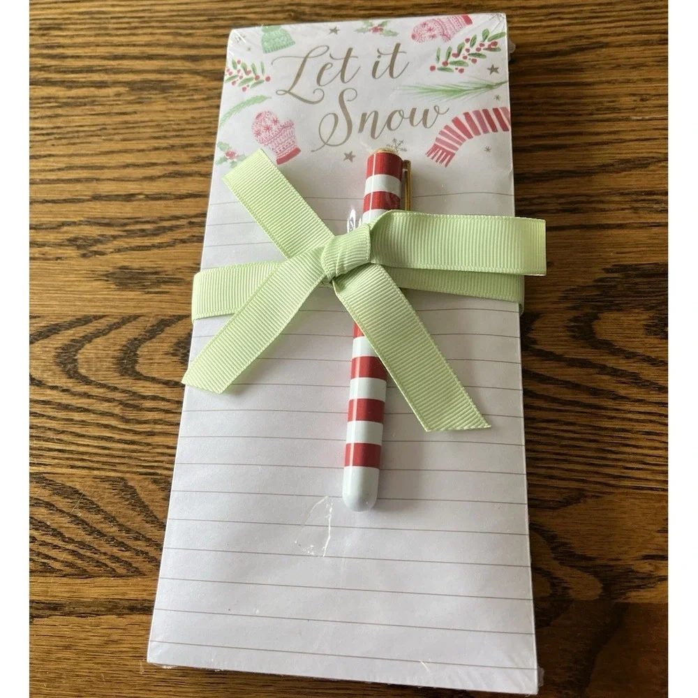 Lady Jayne Ltd Let It Snow Lined Note Pad Magnetic Pen Green Ribbon Gift Holiday